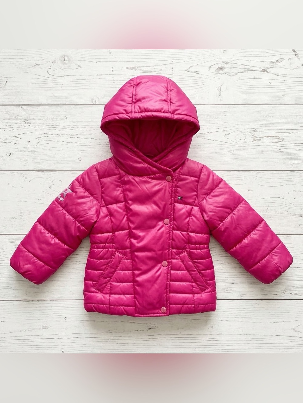 Tommy Hilfiger Toddler Girl 2T Hot Pink Hooded Puffer Jacket Winter Warm Coat